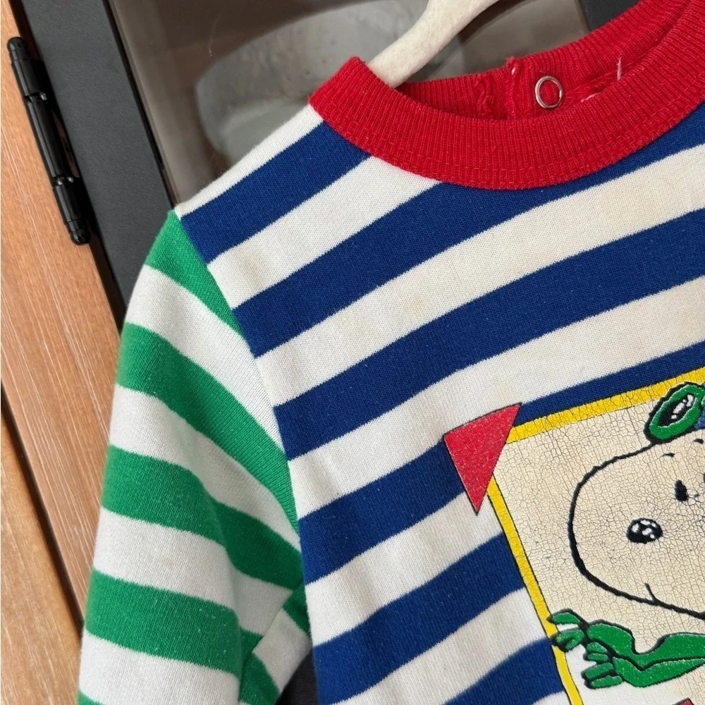 Vintage 80s Snoopy coverall Peanuts Striped Baby boy striped onesie long sleeve